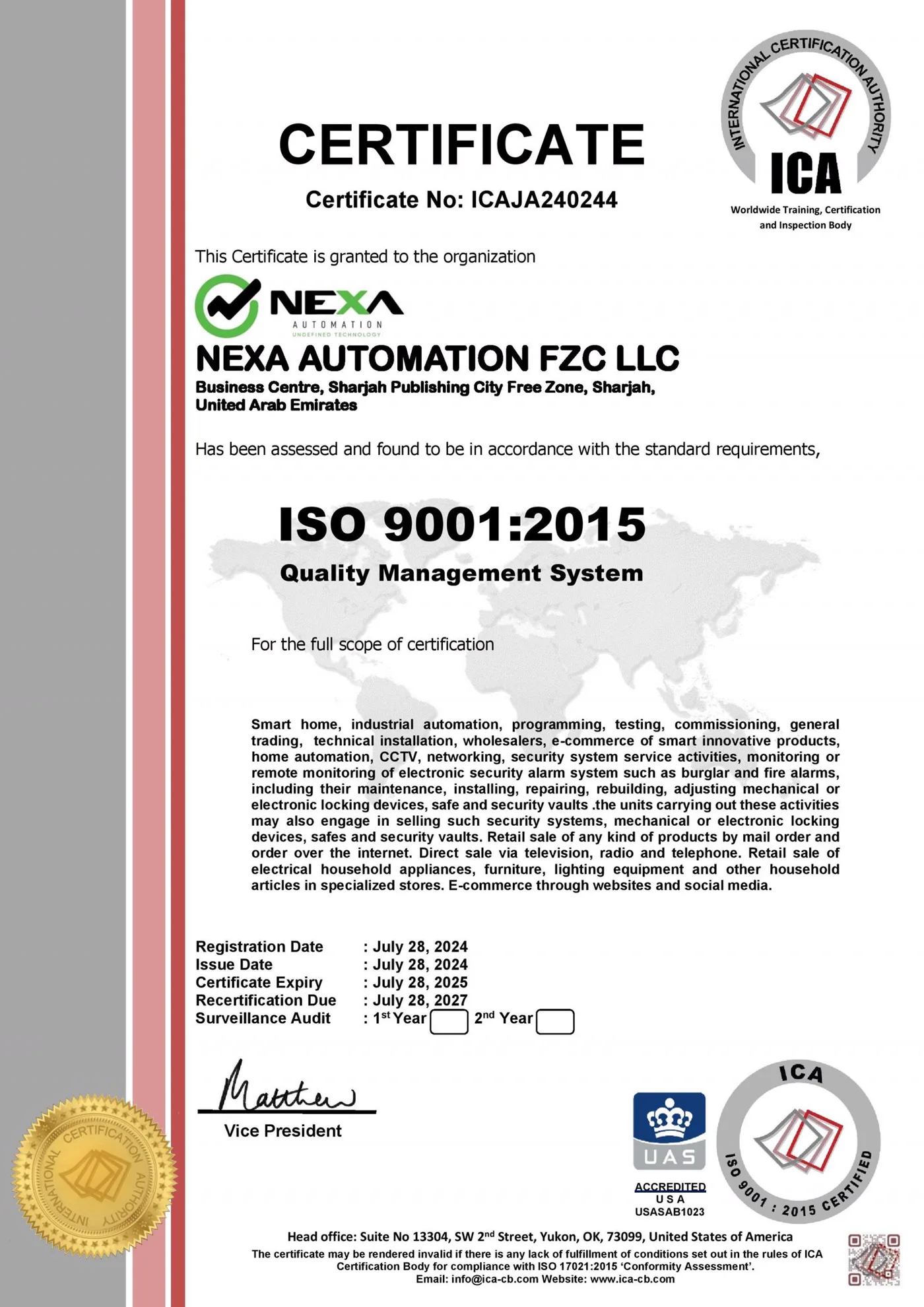 ISO 9001:2015 Quality Management System (ICA)