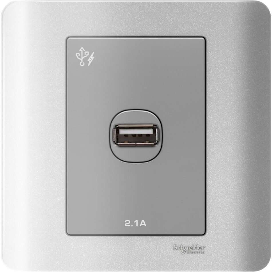 SCHNEIDER E8431USB_SA-Zencelo - 1 X 2.1A Usb Charger - Silver Satin